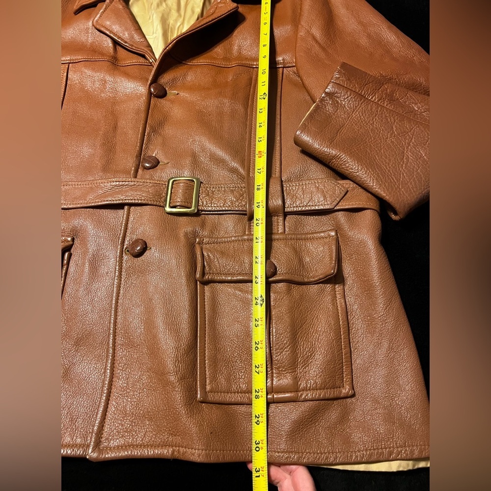Rare! Vtg 70s Custom Coat Co Deerskin Leather Coat, belted waist Men’s 2XL - Picture 11 of 16